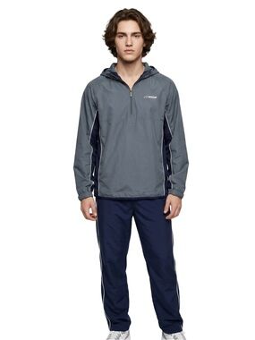 Reebok Men's Gray and Navy Hooded Windbreaker Tracksuit Three Quarter zip front